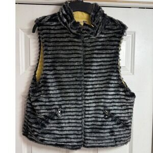 Jamie Sadock Reversible Faux Fur Striped Vest Yellow Womens Size L